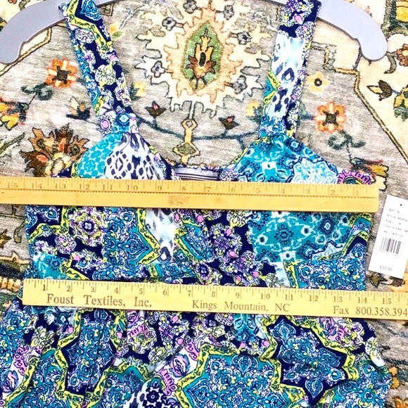 NWT 🐠 ALLISON BRITTNEY Blue Multi Umpire Twist Wide Shoulder Tank Top Popover - Picture 8 of 12